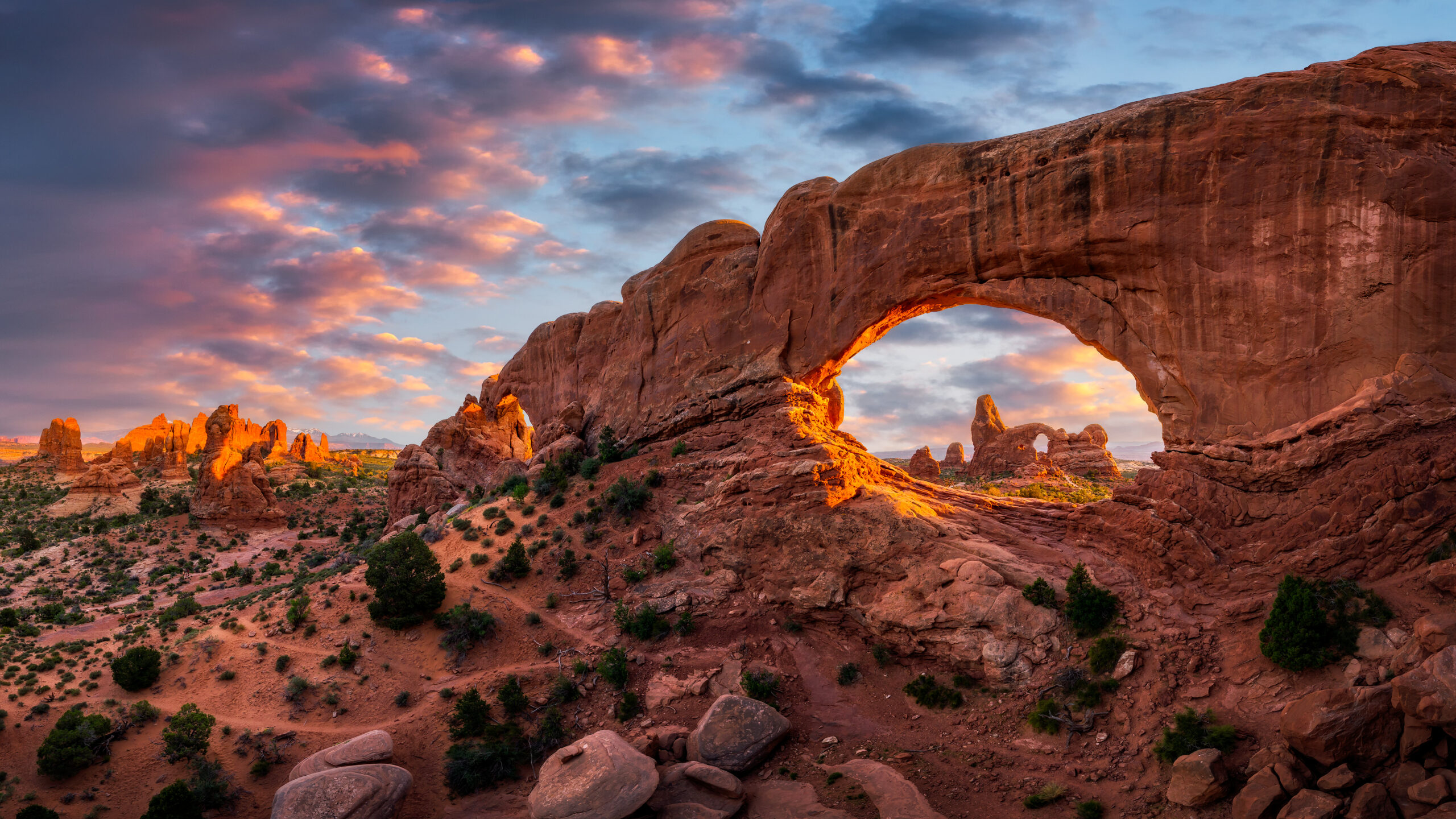 Natural arch at sunset, Arches National Park, Utah